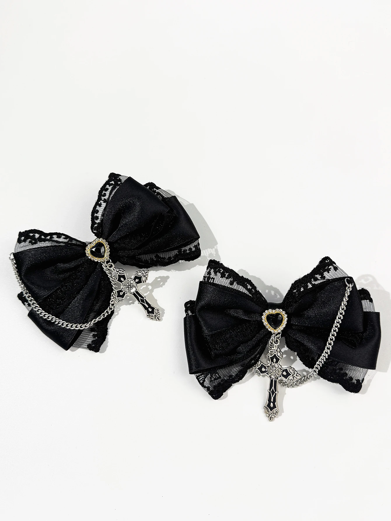 2pcs Ladies' Dark Lolita Gothic Cross Bow Hair Clip Exquisite Line up Hair Accessories Hair Clip-4