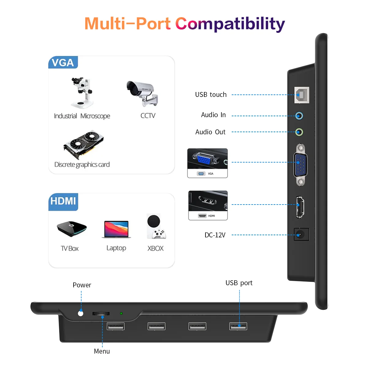 13.3 inch Touch Screen Monitor FHD 1920X1080 Suitable for Phone Laptop Inside Speaker Compatible with HDMI VGA USB Type-C-3