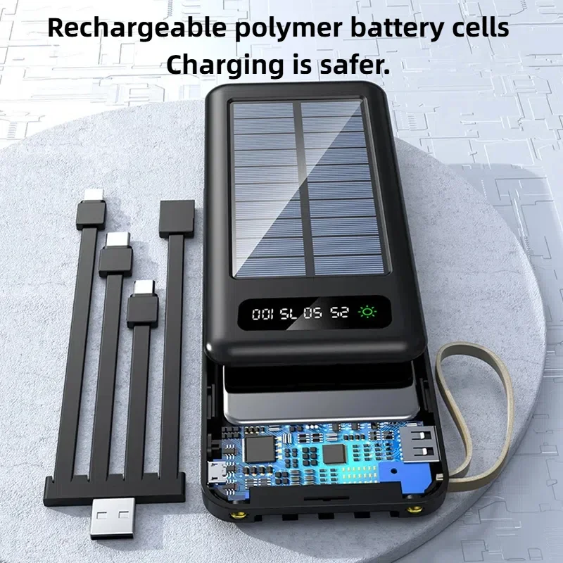OnePlus Solar Power Bank 50000mAh Large Capacity Mobile Power Fast Charging Battery Dual USB 4 Cables For iPhone Samsung Huawei-6