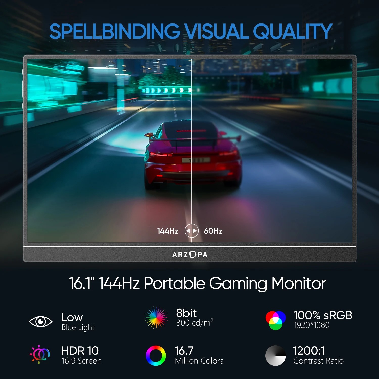 ARZOPA 16.1 inch 100% sRGB 144Hz Portable Monitor Gaming  Laptop Display with Type C Mini HDMI For PS/Steam/Deck/Switch/PC/Mac-2
