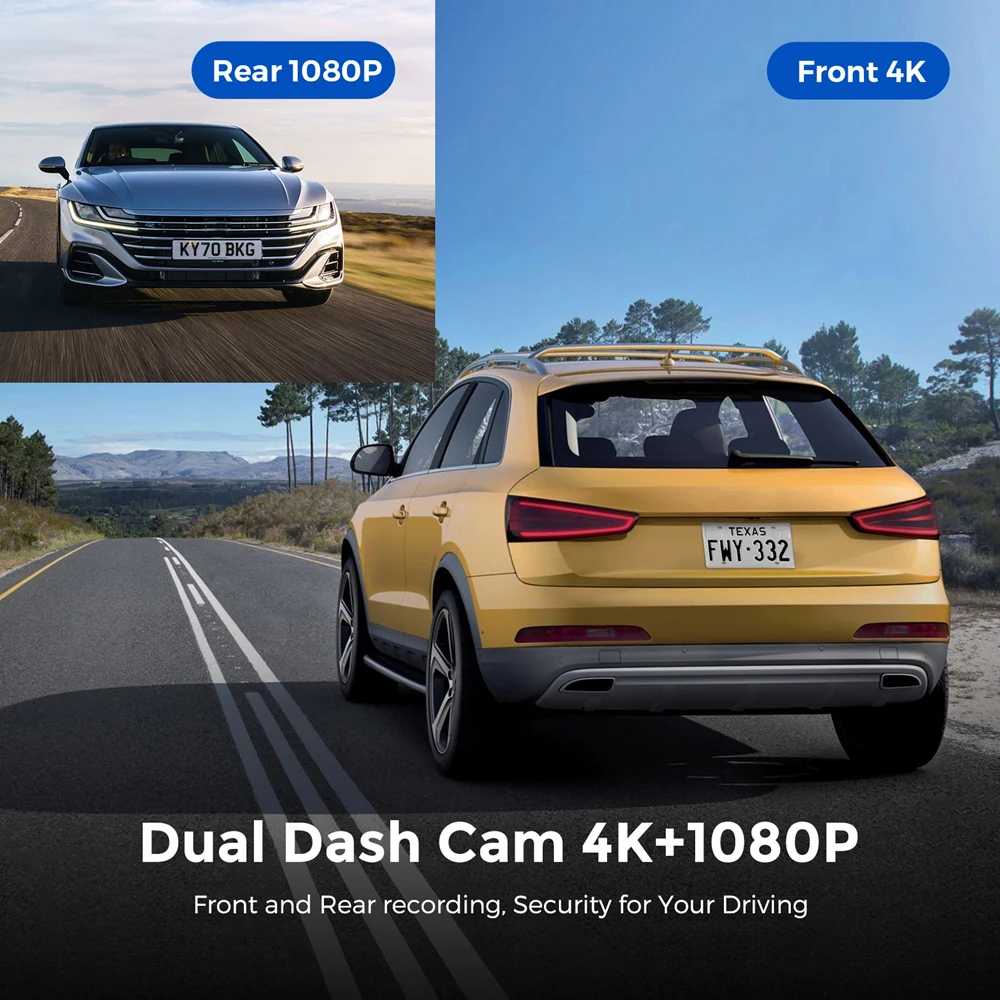 UHD 4K Dash Cam Dual Lens Driving Recorder Car DVR 1080P Rear Lens Camera Built-In WiFi GPS 24-Hour Parking Monitoring Black Box-2