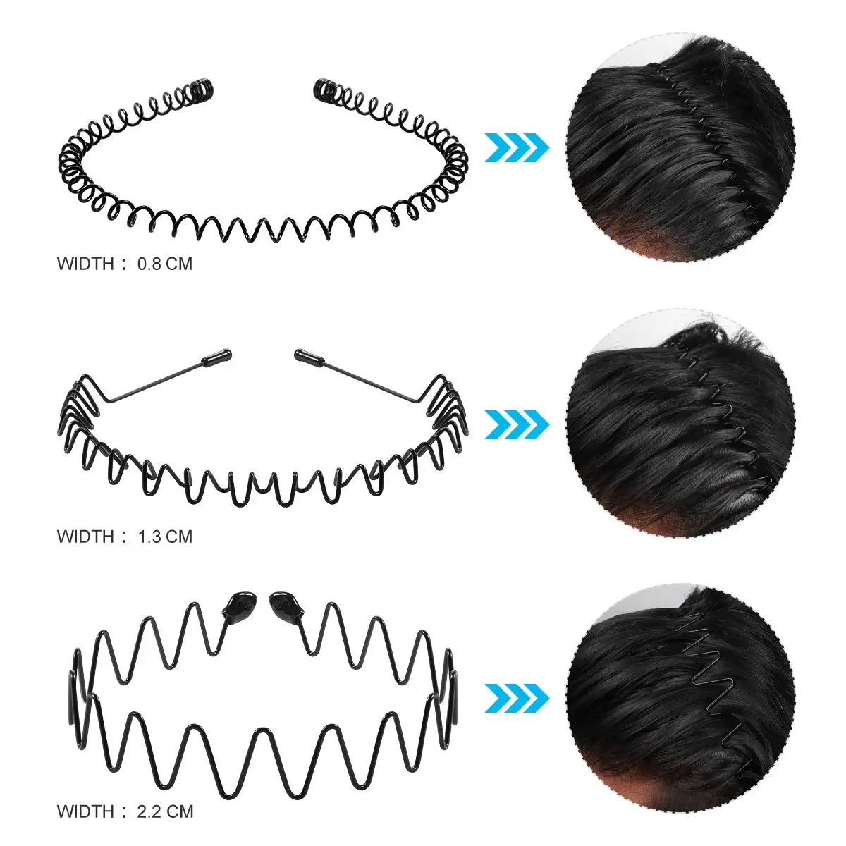 Unisex Black Elastic Non Slip Simple Metal Headbands For Men Women Wavy Hairband Spring Hair Hoop Fashion Hair Accessories-2