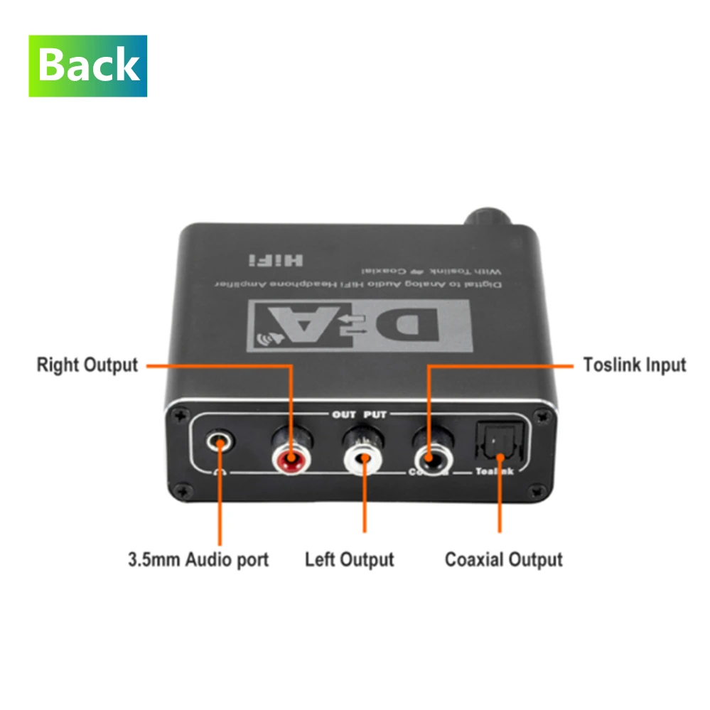 PzzPss Hifi DAC Digital To Analog Audio Converter RCA 3.5mm Headphone Amplifier Toslink Optical Coaxial Output Portable DAC-3
