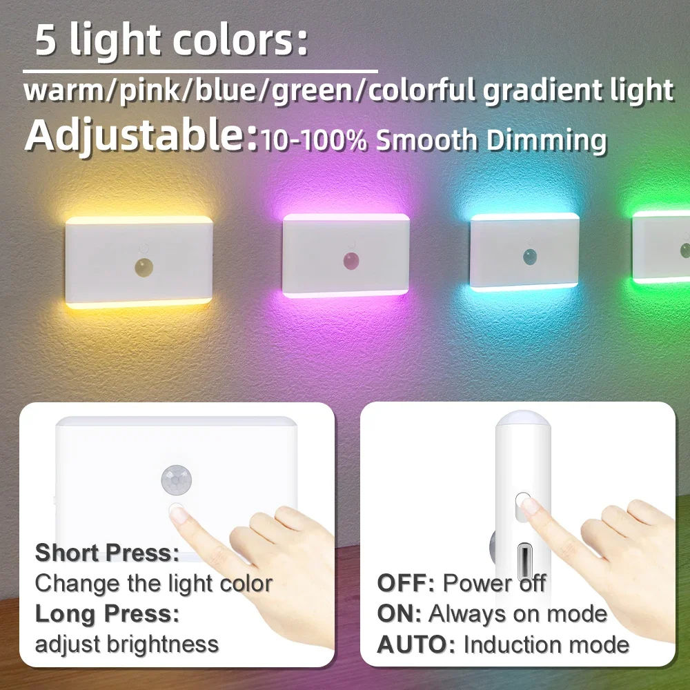 Night Light with Motion Sensor Indoor Bright LED Lamp 3 Modes Stair Lighting Dimmable LED Lights for Bedroom Cabinet Lamp-2