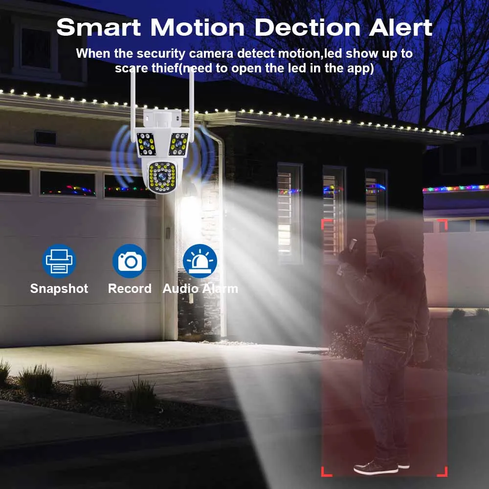 6K 12MP WiFi Outdoor Camera 8X Zoom Three Len Ai Motion Tracking PTZ 4K Video Camera Security Protection Waterproof Surveillance-4