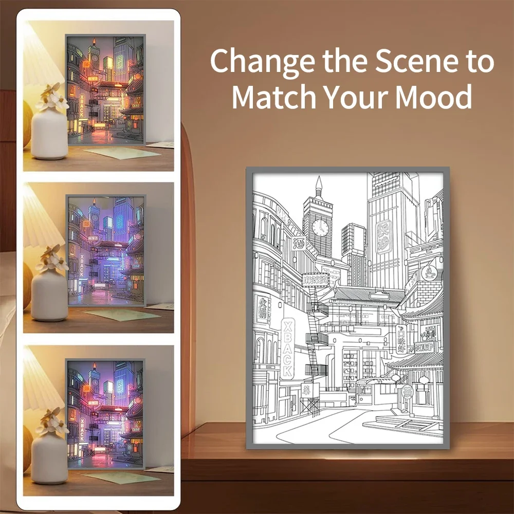 USB Plug Dimming Romantic Home Anime LED Beautiful City Night View Light Painting HD Picture Narrow Bezel Home Decorations Lamp-5