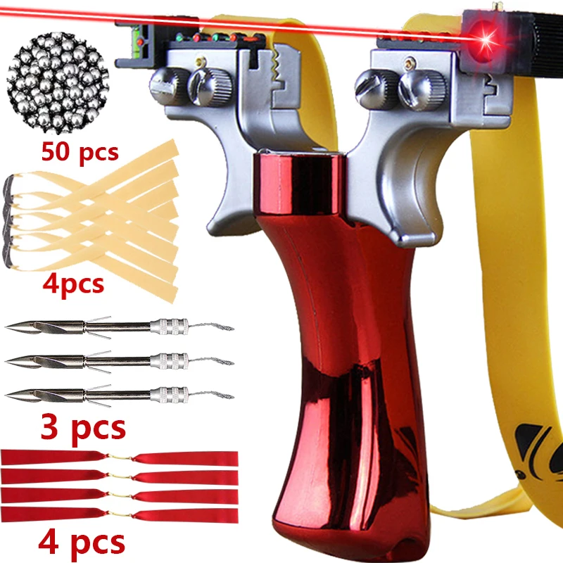 Double Screw Laser Slingsshot with 4-Colors Quick Press Slingshot Outdoor Hunting Steel Ball Shooting Fish Dart Fishing Package-3