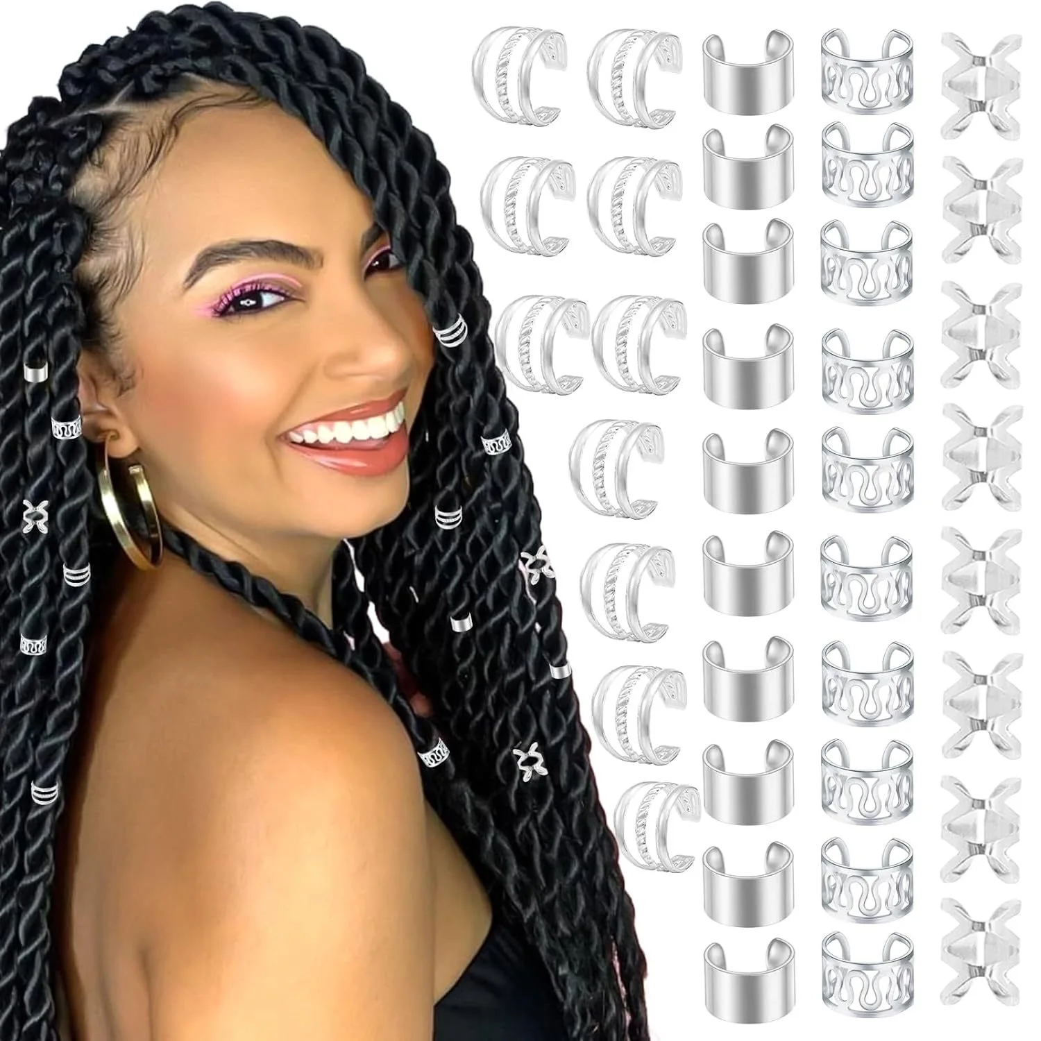 40PCS Hair Jewelry for Braids  Hair Cuffs Multi Style Rings Adjustable Hair Beads for Braid Loc Dreadlock Accessories-5