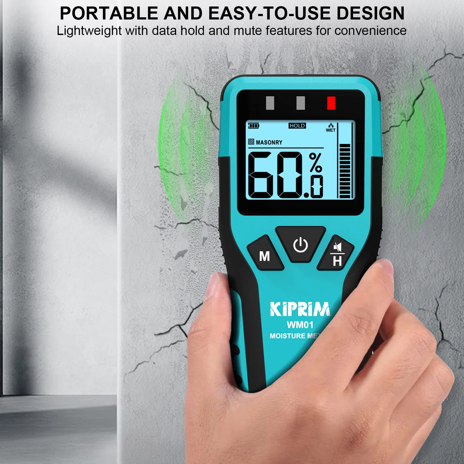Kiprim Inductive Wood Moisture Meter Hygrometer Non-contact Timber Damp Wall Detector Non-destructive Pinless Humidity Tester-3