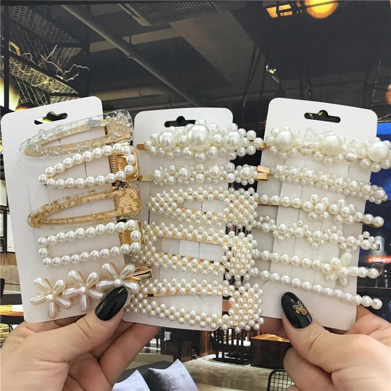 1Set Handmade Pearls Hair Clips Pin for Women Fashion Geometric Flower Barrettes Headwear Girls Sweet Hairpins Hair Accessorie-2