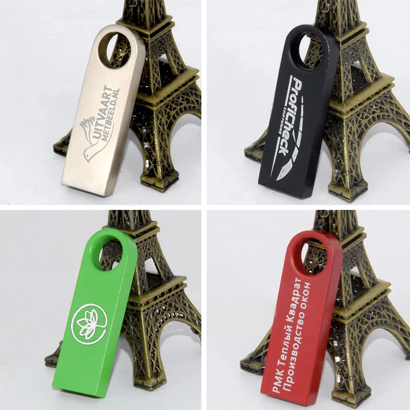 100PCS Free Custom LOGO Flash Drives Metal 64GB Free logo Black 32GB Pen drive 16GB Memory stick U disk 8GB 4GB-4