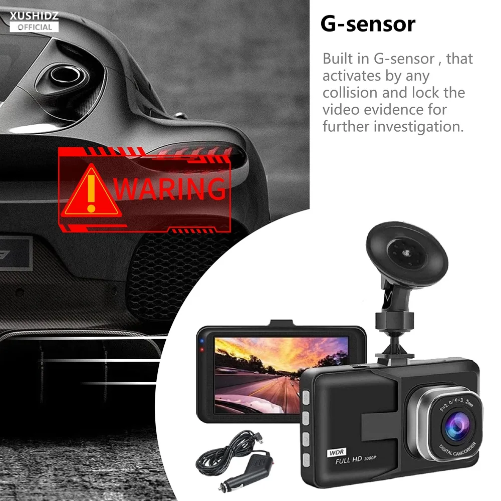 XUSHIDZ Q08 1080P Dash Camera with G-sensor Dashcam Vehicle Video Recorder Super Night Vision DVR Car Camera Loop Recording-3