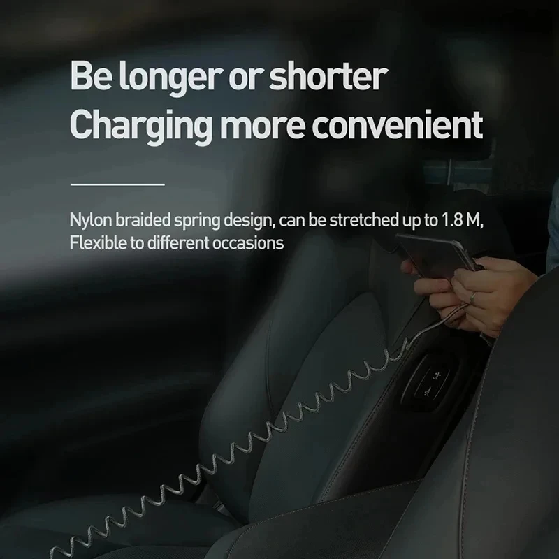 For Apple 30W USB Fast Car Charger Cable For iPhone 14 13 12 11 Pro Max 8 Plus X XS Spring Telescopic Charging Cable Accessories-4