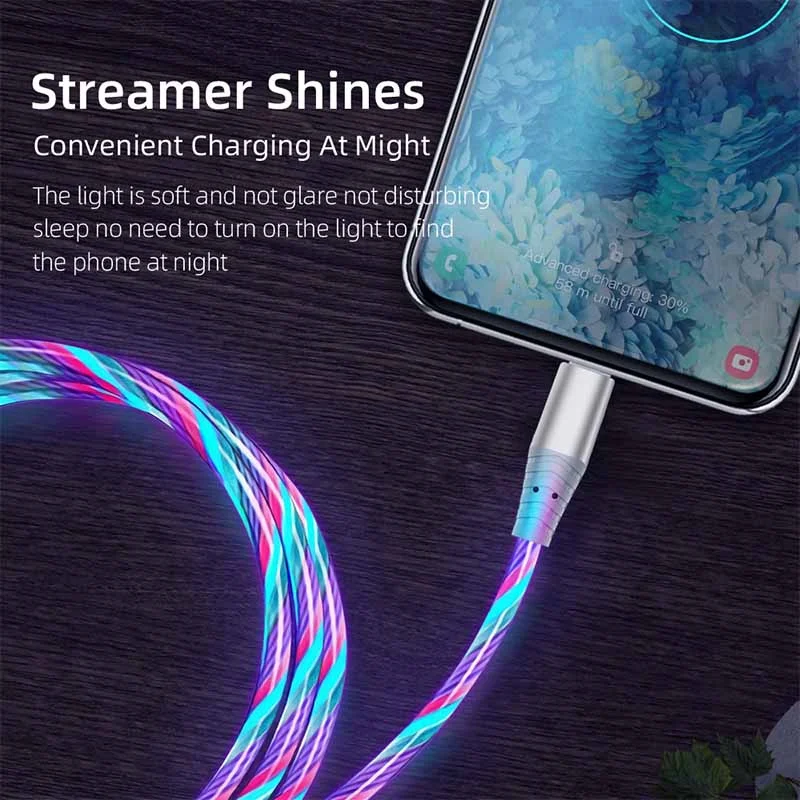 Flow Luminous USB Type C Cable 3A Fast Charging Data Cord for Samsung Xiaomi OPPO Huawei IPhone Charger Micro USB Wire LED Cable-5
