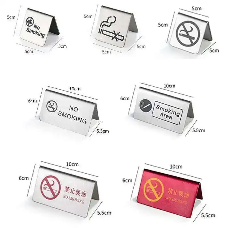 Stainless Steel No Smoking Warning Sign Signage Board Plate Restaurant Table Number Place Card Holder Reserved Notice Sign Stand-4