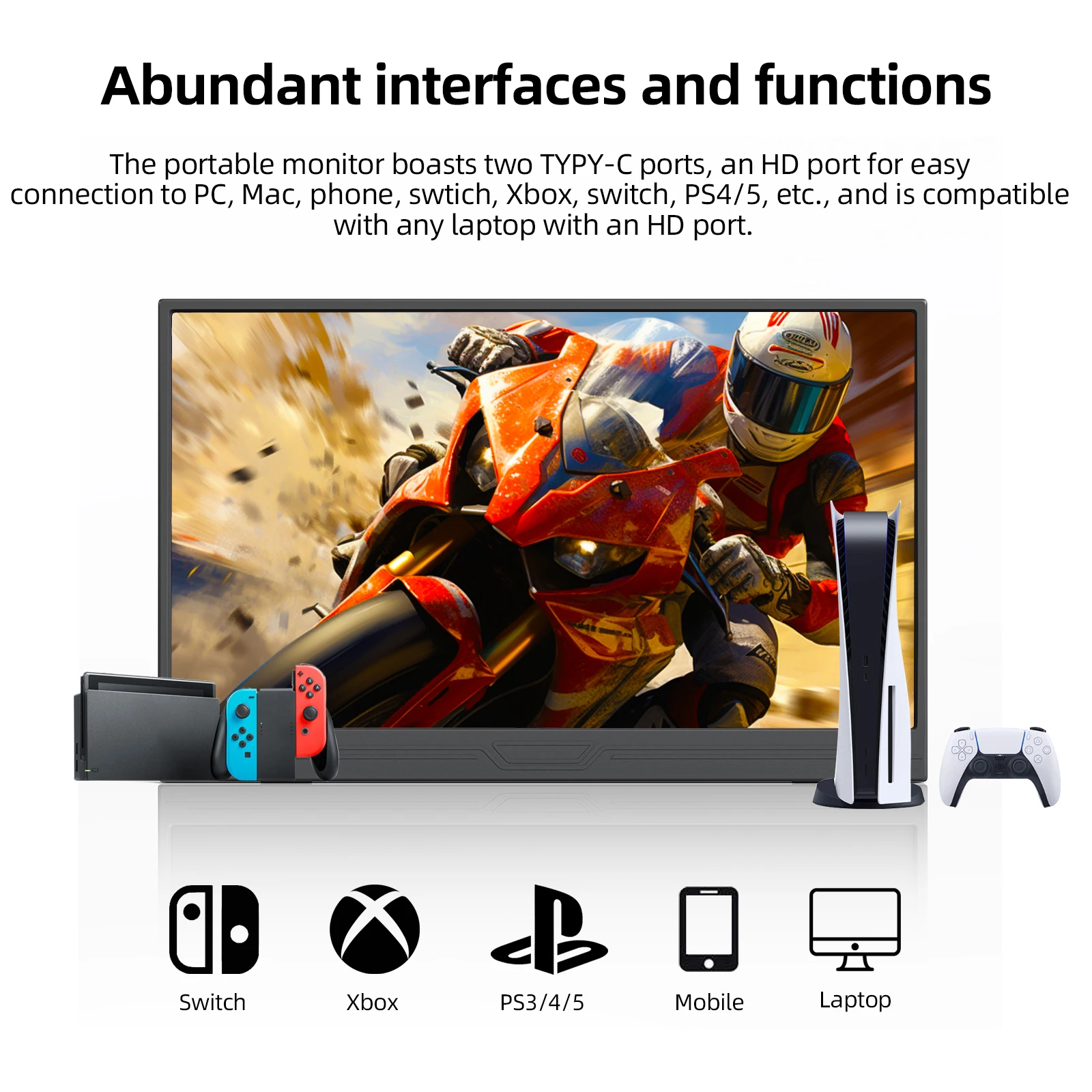 ZSUS 3840*2160 13-inch 4K Portable Monitor 60HZ For Laptop XBox PS4 / 5 Switch TV Box Cell Phone PC Extension Mobile-5