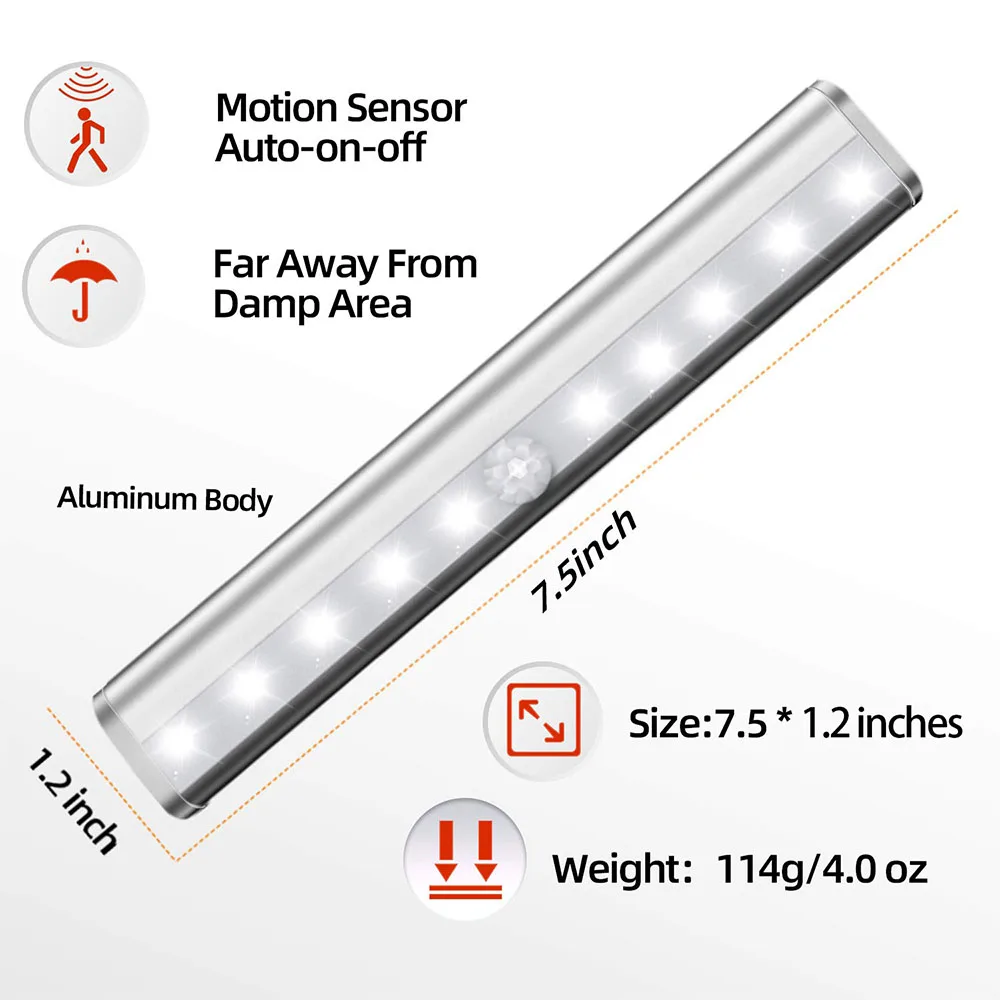 LED Night Light PIR Motion Sensor 9cm/19cm Closet Cabinet Corridor Lights Wireless Night Lamp Kitchen Stair Luminaria Lighting-2