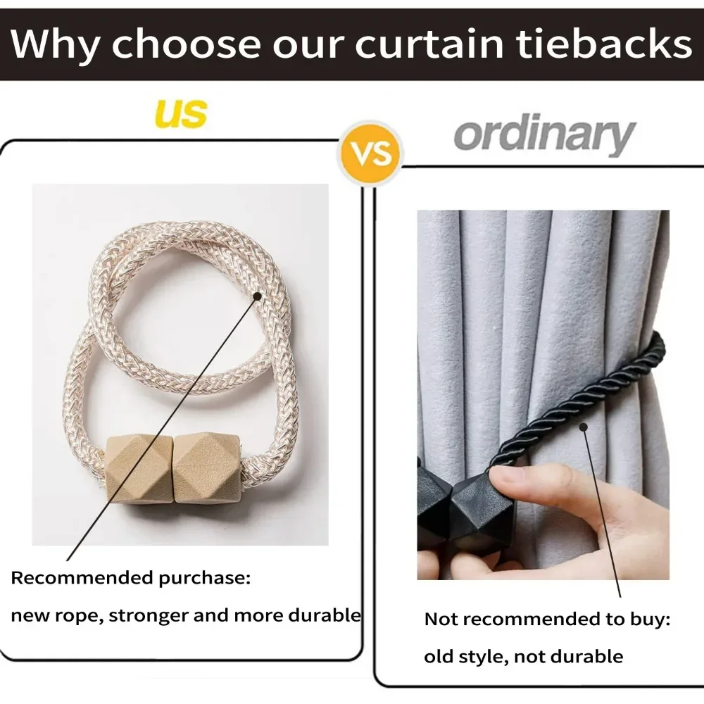4pcs Curtain Tiebacks with Strong Magnet Thick Rope Design for Bedroom Living Room Kitchen Durable Plastic Home Decor Accessory-2