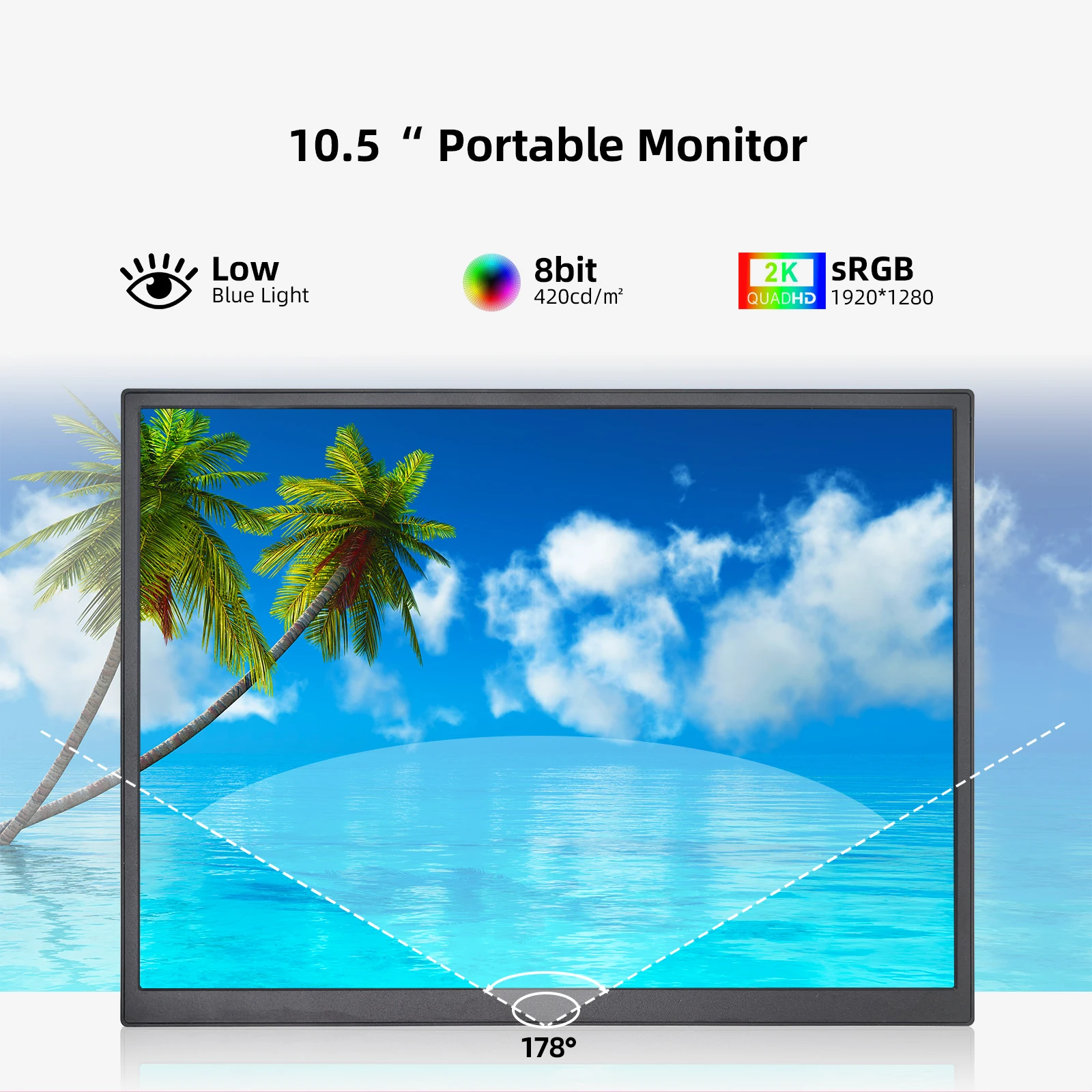 ZSUS 10.5-Inch Portable Monitor 1280P 100%sRGB 15:10 Low Blue Light For XBox PS4 / 5 Switch Cell Phone PC Loptop Extension-3