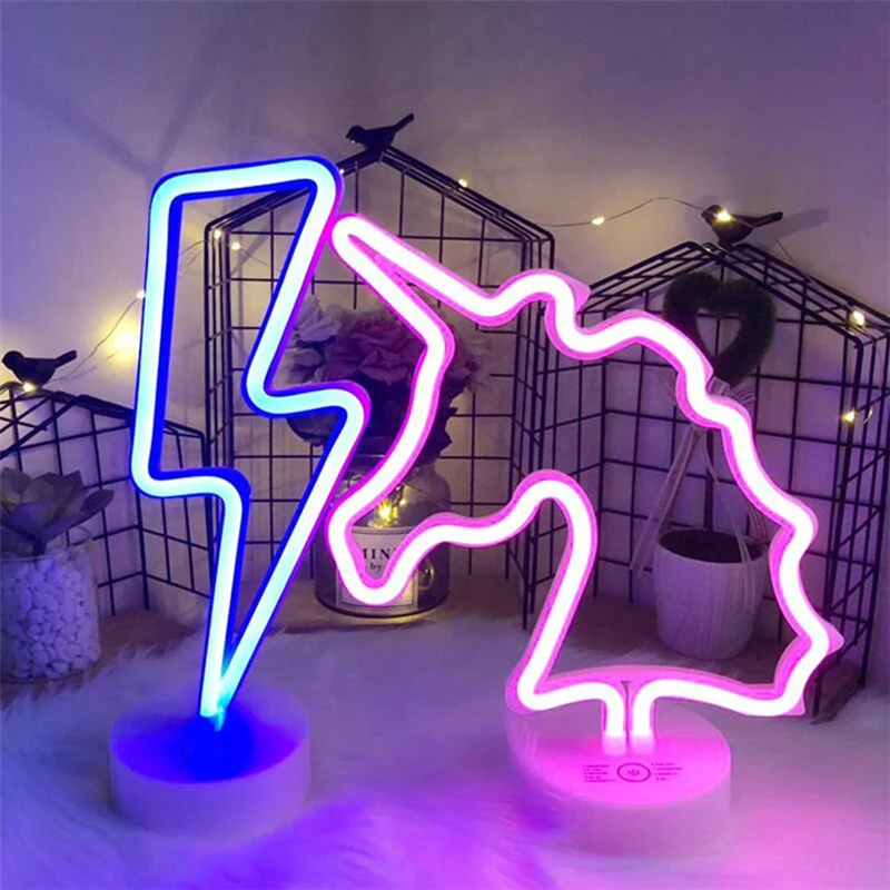 Neon Sign USB LED Decoration Unicorn Flamingo Lamp Moon Rainbow For Home Kid Room Bedside Night Light Decor Light For Christmas-4