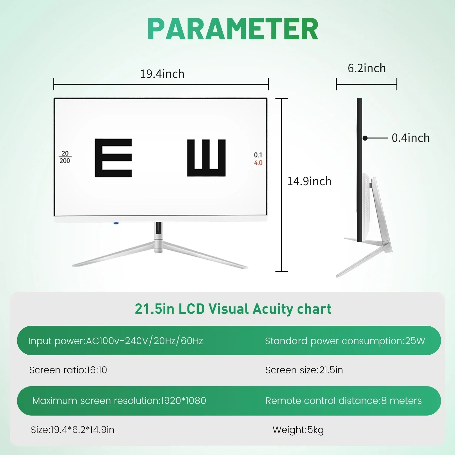 Nova Premium Frameless 21.5 Inch HD LCD Visual Acuity Chart Vision Test Projecter Monitor for Ophthalmic Exam-4