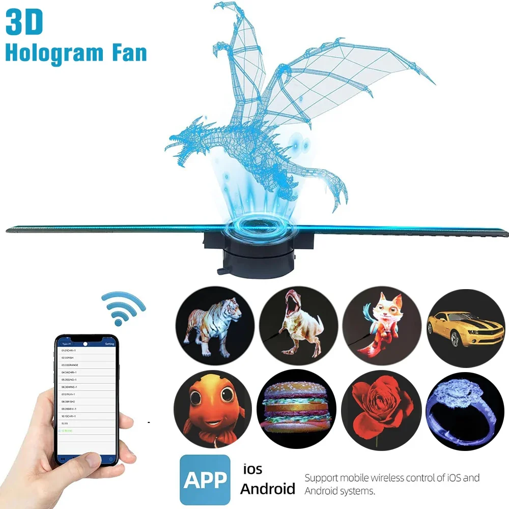 3D Hologram Fan 42CM WiFi 3D Holographic Projector Advertising Display Light HD Holographic Projector for Stores Bars Party Xmas-4