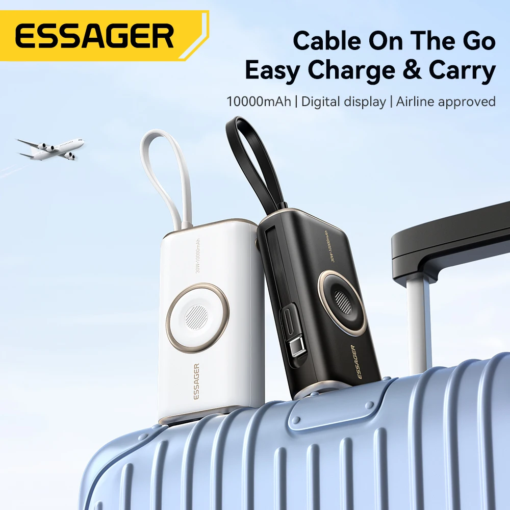 Essager Portable Power Bank 30W 10000mAh With Cable for iPhone 16 15 Xiaomi Wireless Magnetic Charger for Apple Watch Series 9 8-4