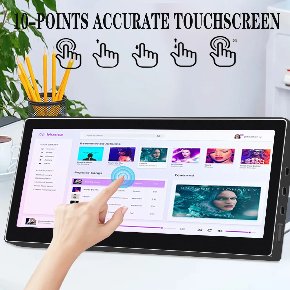 Touchscreen 10.3 Inch Portable Monitor 1920*720 Long Bar Monitor IPS Dual Speakers HDMI Type-C for Mac Laptop, PC,Switch, Phone-3