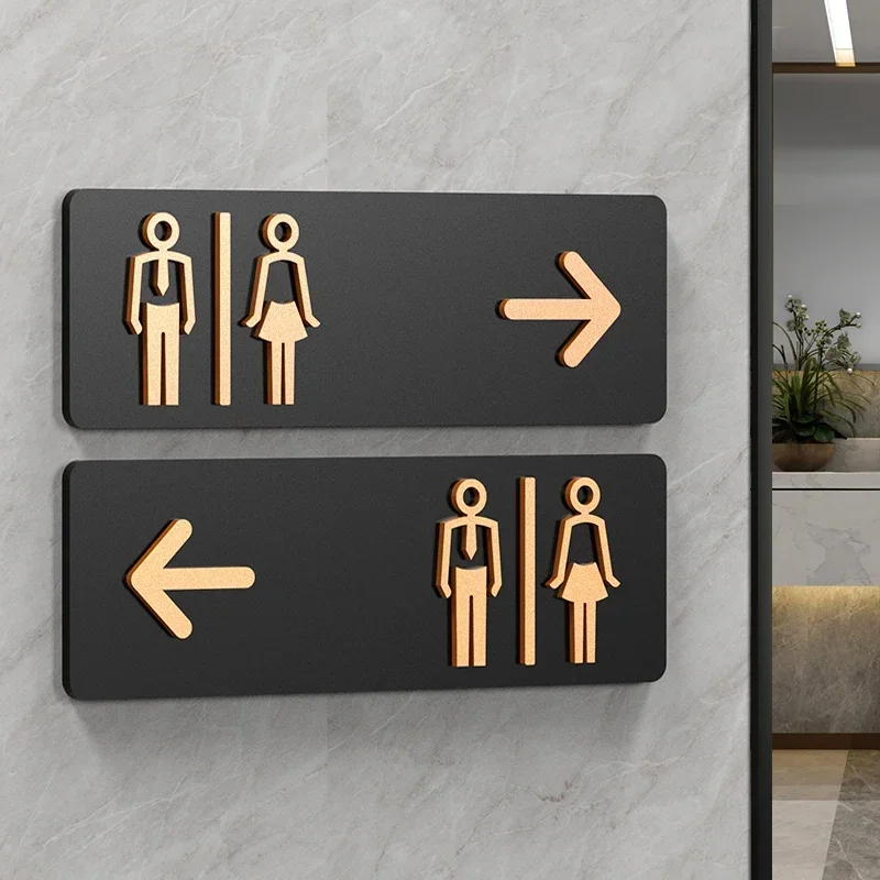 Toilet Signage Men and Women Bathroom Signs WC Public Toilet Guide Hotel To The Left and Right Acrylic Restroom Prompt Sign-2