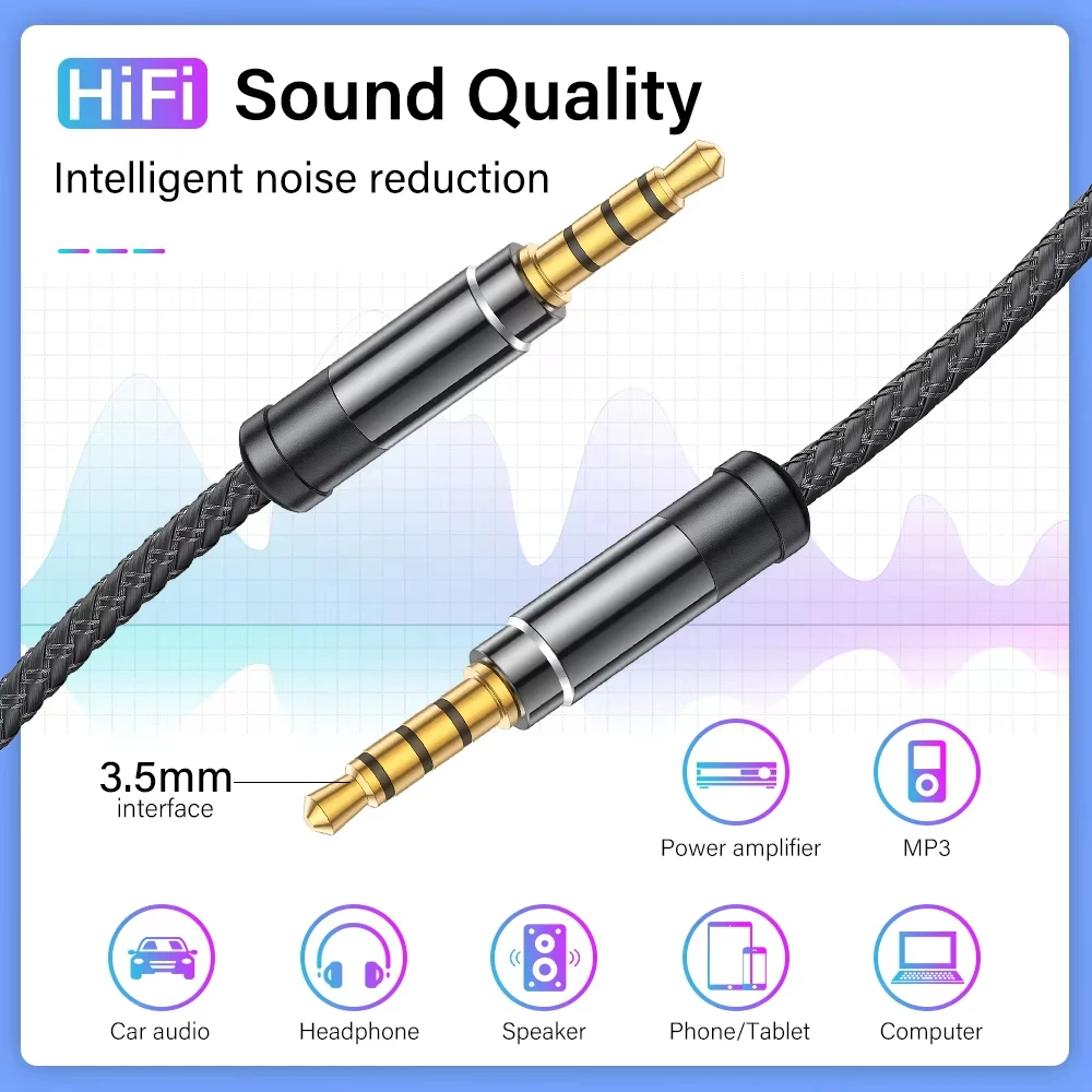 NNBILI 3.5mm Audio 1.5M Jack Cable Nylon Braid 3.5mm Car AUX Cable Headphone Extension Code for Phone MP3 Car Headset Speaker-2