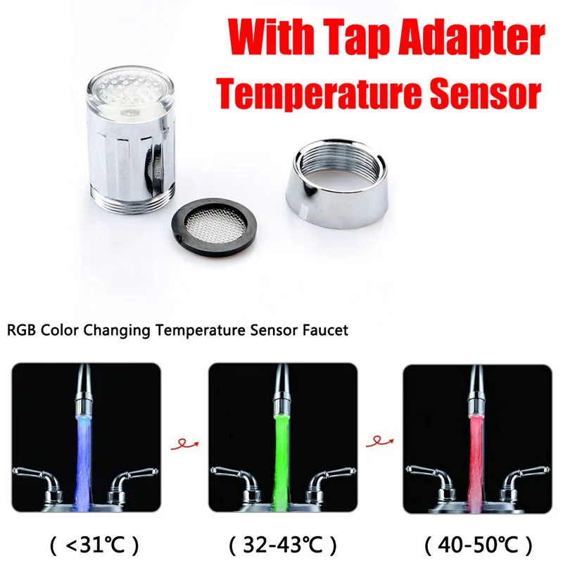 Shower Led Light Nozzle Multiple Color Temperature Sensor Night Light Faucet Led Lighting For Kitchen Bathroom-3