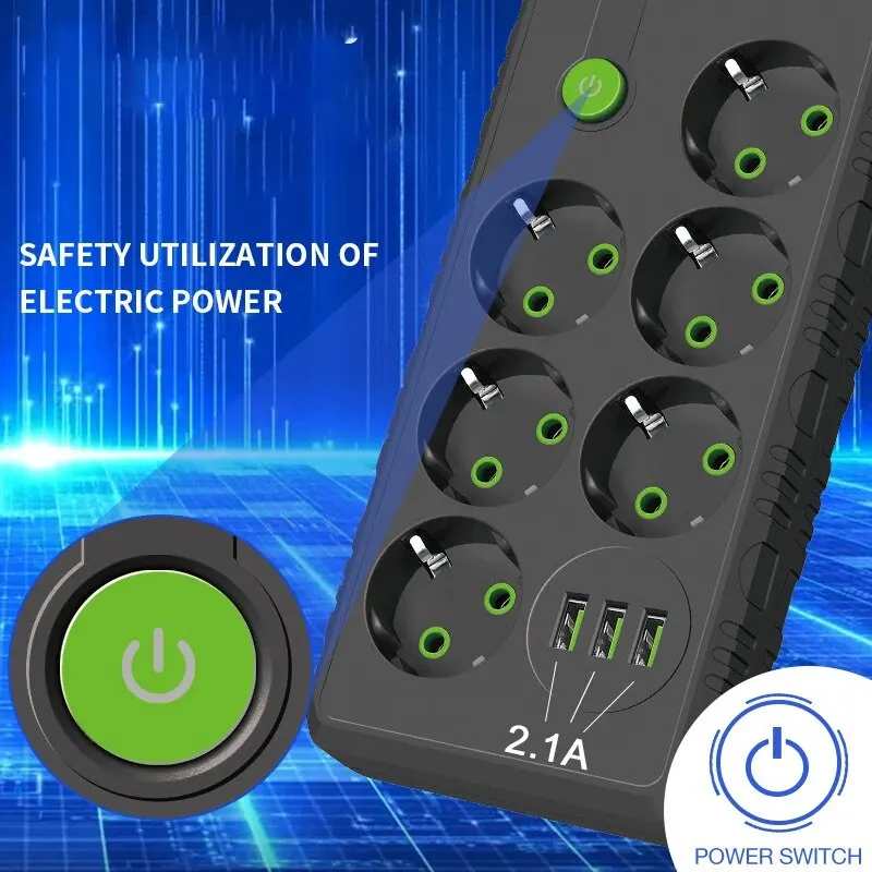 EU Plug AC Outlets Multitap Power Strip Electrical Socket 2m Extension Cord With USB Ports Fast Charging Network Filter Adapter-6