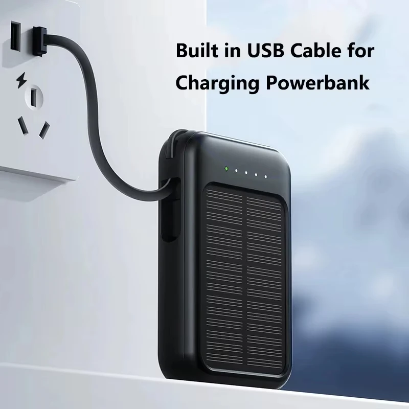 Xiaomi 50000mAh High Capacity Solar Power Bank Built Cables Solar Charger 2 USB Ports External Charger Powerbank LED Light NEW-6