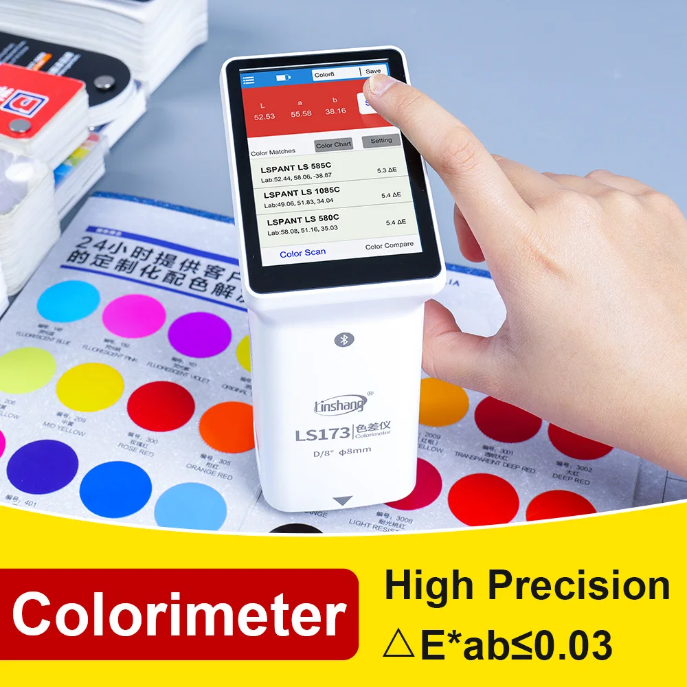 Portable Digital Colorimeter High Precision Handheld Color Meter for Measuring Paints Plastics Color Difference with D/8 LS173-6