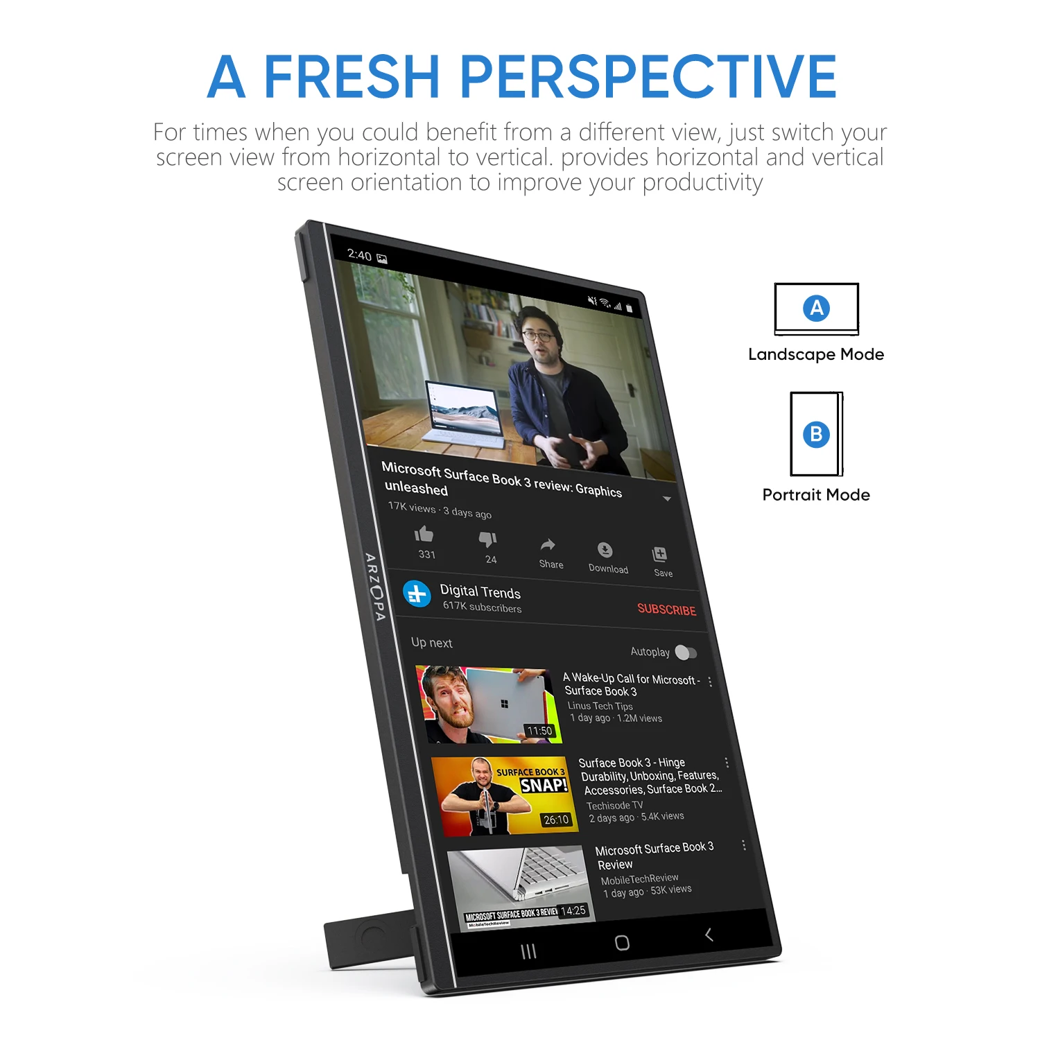 ARZOPA 14 inch 1080P FHD IPS Portable Monitor with USB C HDMI External Second Screen for Mac/Laptop/PC/Switch/PS/Xbox A1S-4