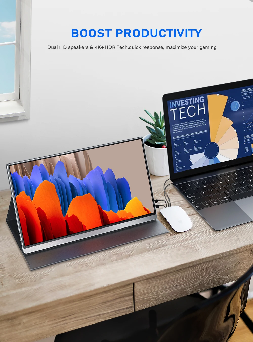 UPERFECT 4K Portable Monitor 15.6 Inch 100% sRGB HDR IPS UHD USB-C Laptop HDMI Computer Display With Smart Cover& Dual Speakers-4