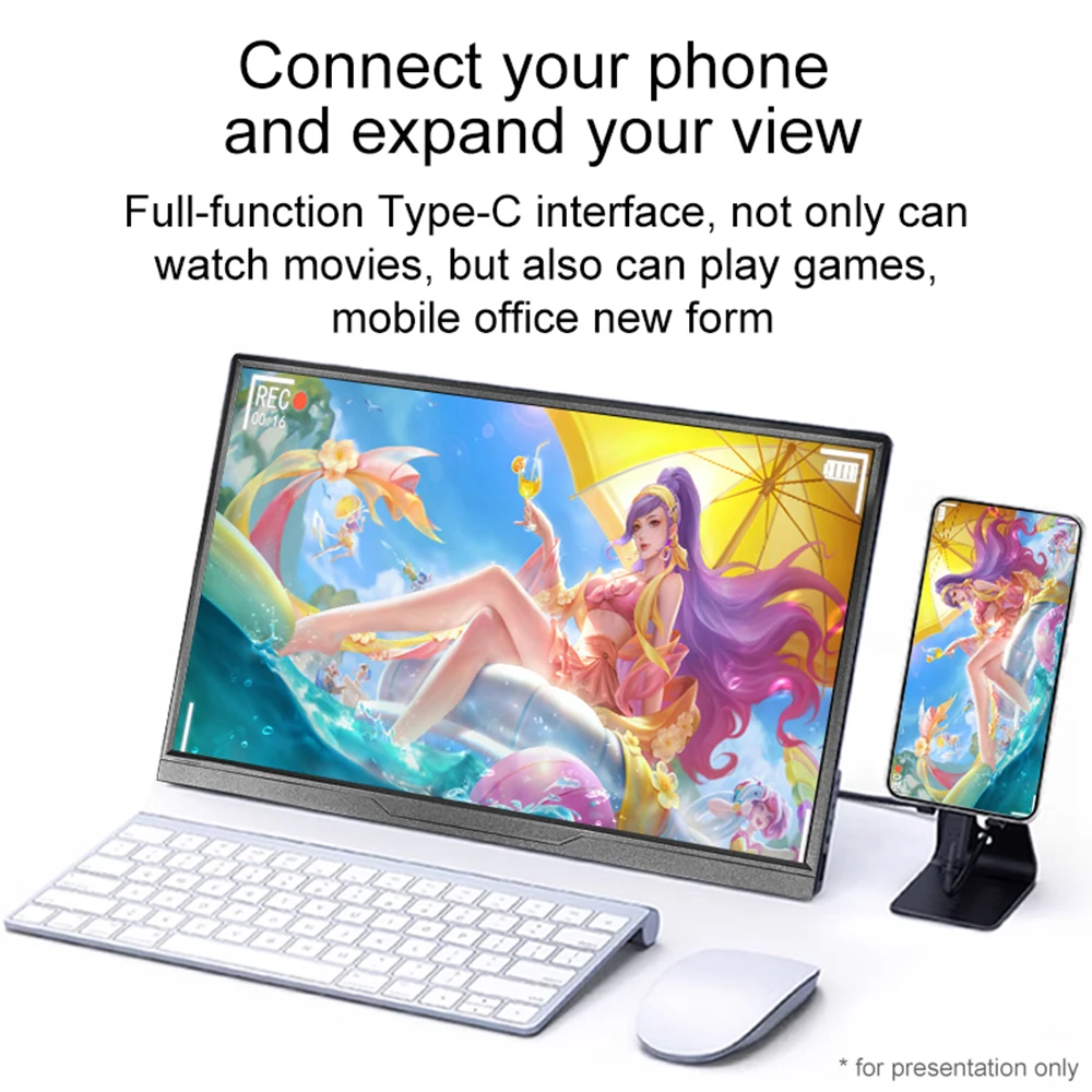 16 inch Portable Monitor  120HZ 100%sRGB Display FHD External Second Computer Screen Gaming for Laptop Cell Phone Ps4 Switch-4