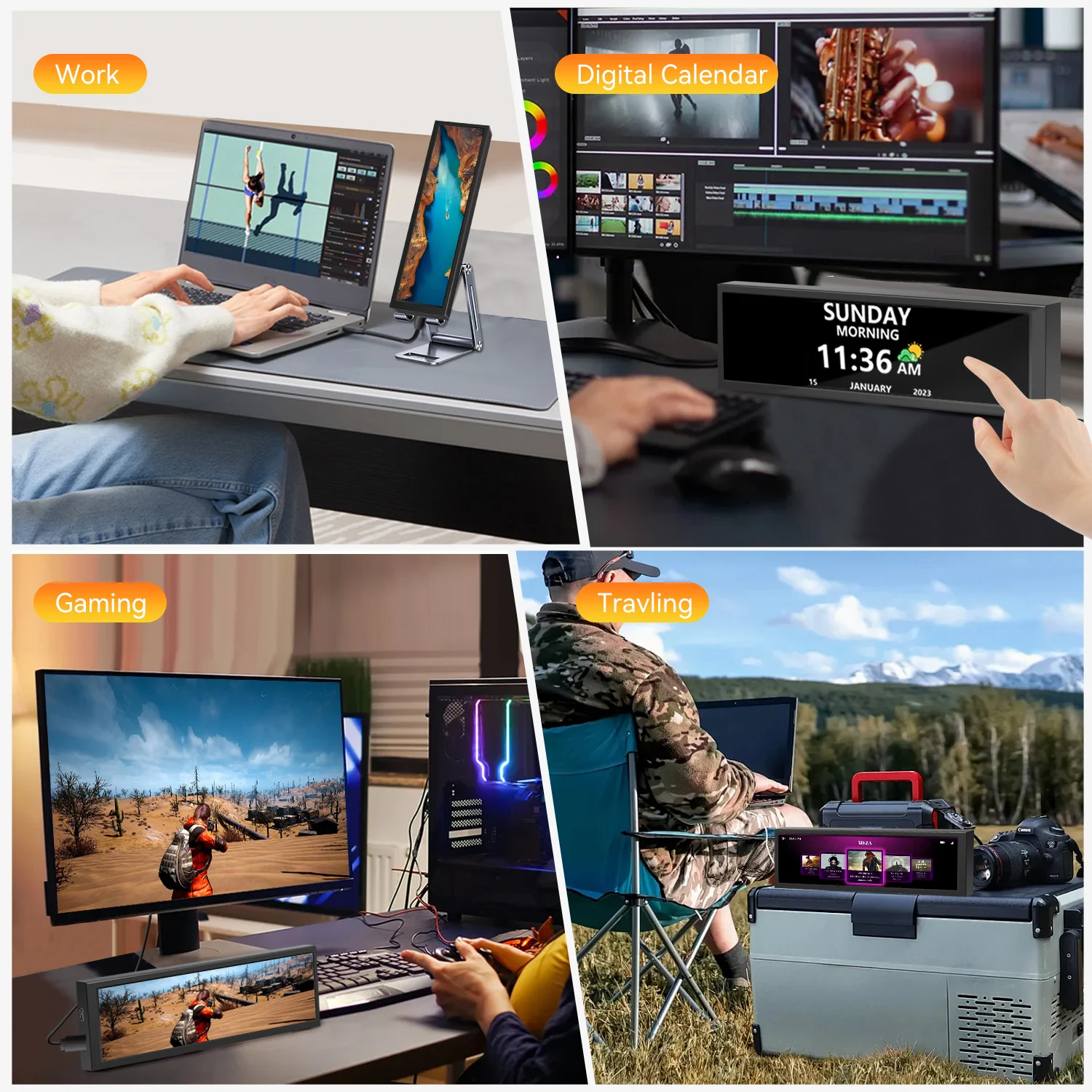 8.8 inch HDMI Touch Long Wide Monitor With Case PC Temperature Display PC Sensor Panel Display Small Extender Monitor-4