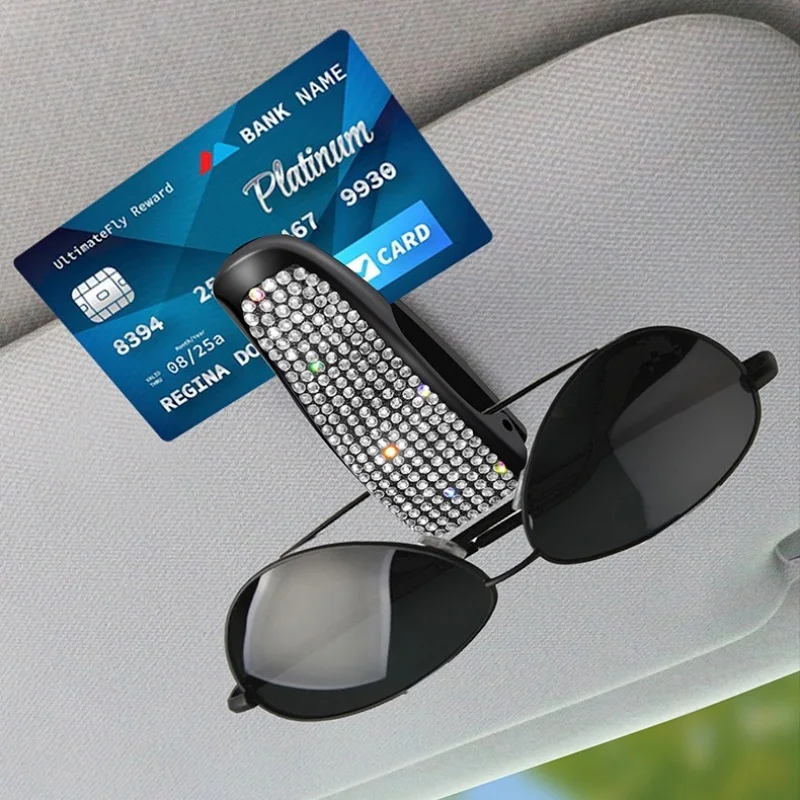 Sunglasses Clip Car Sunshades Sun Visor Rhinestone Portable Universal Myopia Glasses Bracket Card Holder Decoration Accessories-2