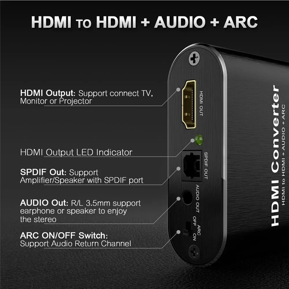 4K HDMI Audio Extractor with ARC Return Switch HDMI to Optical Toslink SPDIF + 3.5mm Audio Converter for PS5 Xbox TV-4