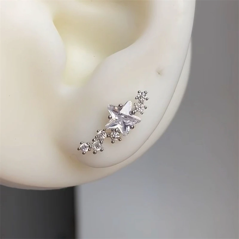 1pcs Quality Shiny Zircon Arc Shaped Cochlear Ear Bone Nail 316L Stainless Steel Earring for Women Waterproof Hypoallergenic-6