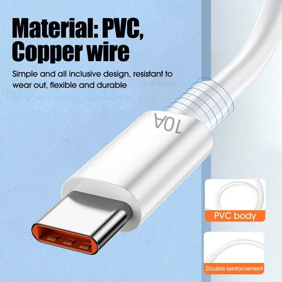 10A 120W USB Type C Super Fast Cable For Huawei 30 Xiaomi redmi Samsung Poco f5 Fast Charging USB C Charger Cable Data Cord-3