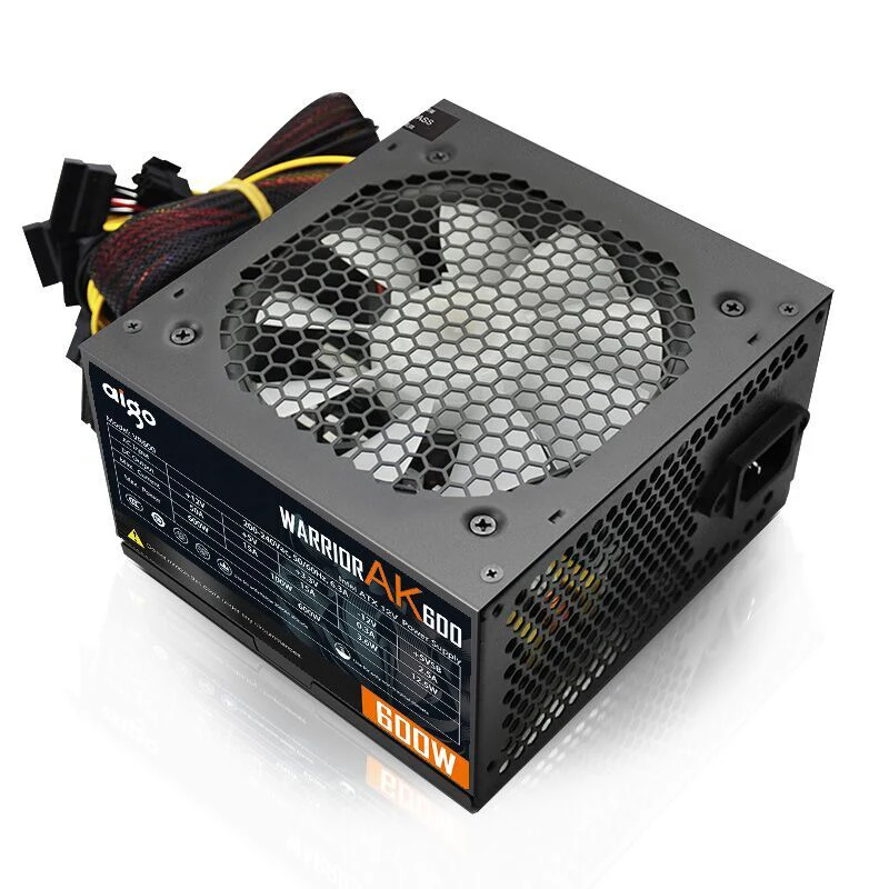 Aigo AK 600W PC PSU Power Supply Unit Black Gaming Quiet 120mm RGB Fan 24pin 12V ATX Desktop Computer Power Supply for BTC-4