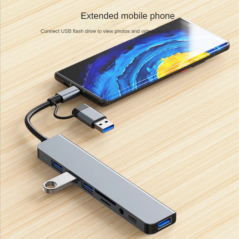 USB 3.0 Type C Adapter Docking Ststion USB 2.0 Port TF SD Card Reader Audio Output Multi-hub Splitter  for Macbook Pro Computer-5