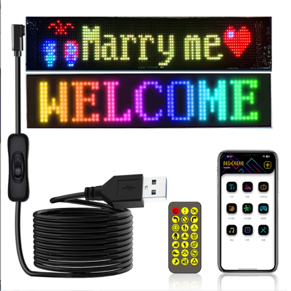 LED Matrix Pixel Panel Scrolling Advertising Signboard Led Eyes for Truck Flexible USB LED Car Sign Bluetooth App DIY Control