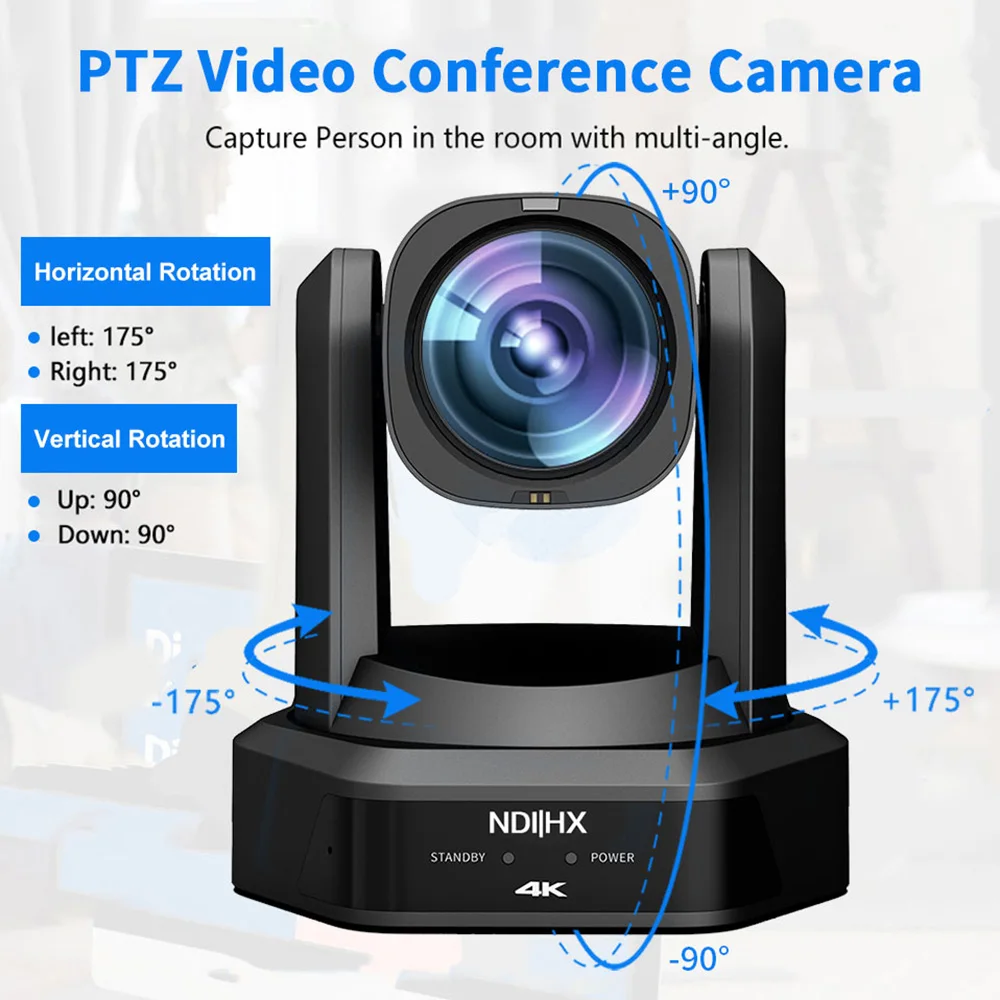 4K PTZ NDI Camera 12X 20X Optical Zoom AI Auto Tracking with PoE HDMI/SDI/USB/IP Live Streaming PTZ Camera for Church Services-2