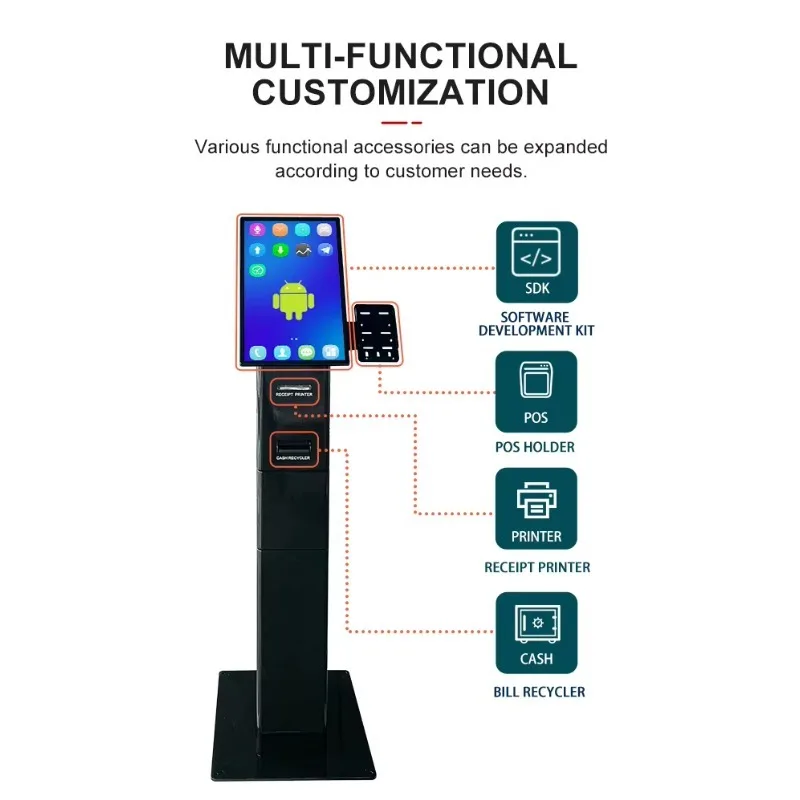 21.5'' Hotel/Parking Lot/Restaurant Self-service Payment Kiosk Printer 80mm NFC QR Scanner Passport Reader Self Checkout Machine-2