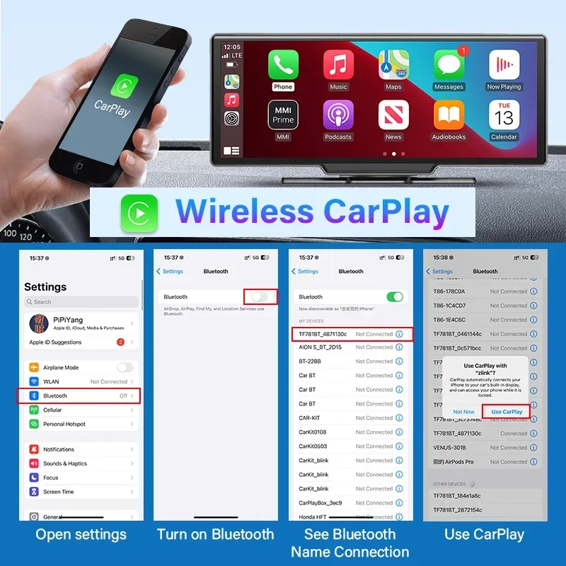 10.26'' Dash Cam 4K Car Mirror Video Player Wireless Carplay Android Auto GPS Car Monitor Multimedia Rearview Camera Dashboard-4
