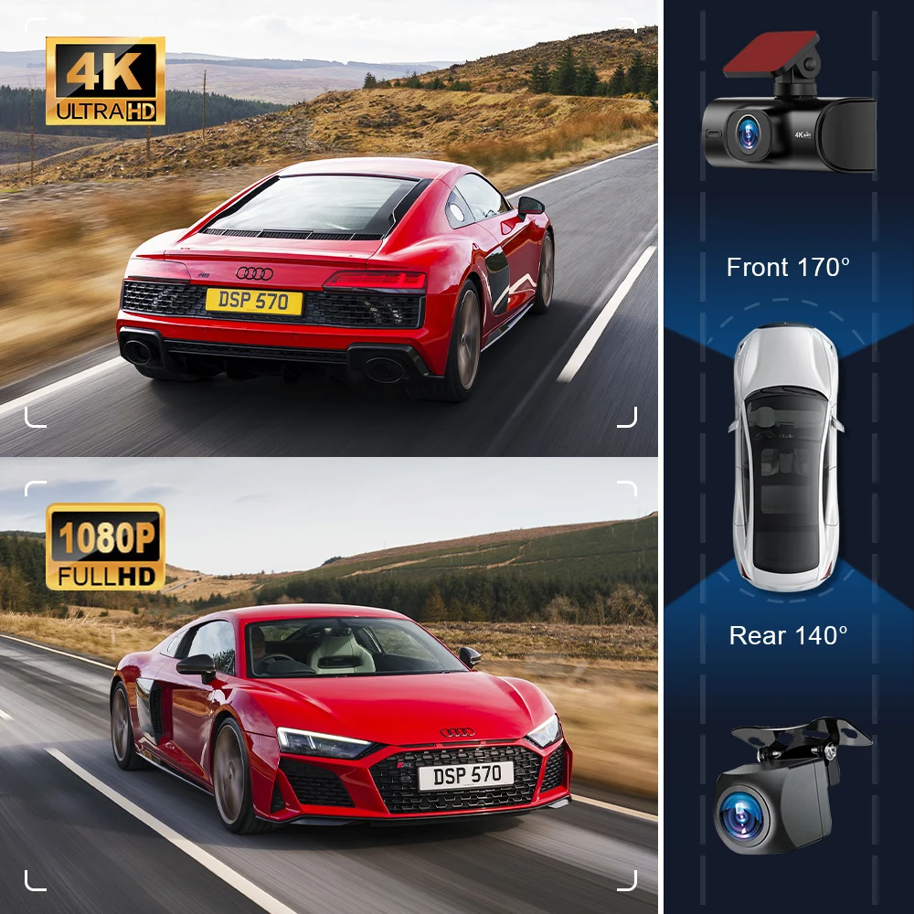 Soam 4K Full HD Dual Dash Camera,Front 4K+Rear 1080P,Built-in WiFi,1.97