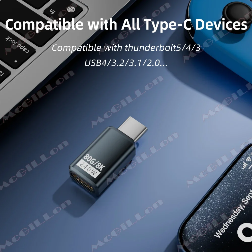 USB4 V2 90 Degree Type C Angle Adapter 80Gbps Thunderbolt 5 4 3 Elbow Adapter 240W USB-C Cable Connector 40Gbps for MacBook Air-5